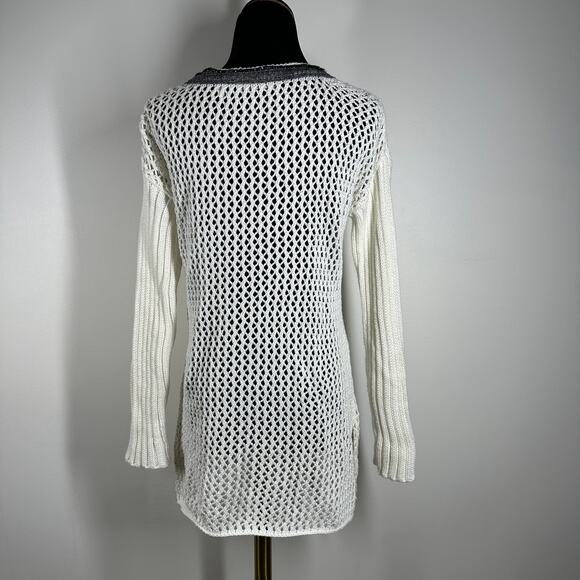 Soft Surroundings Womens Open Knit Boulevard Round Neck Pullover Sweater White - Picture 5 of 7